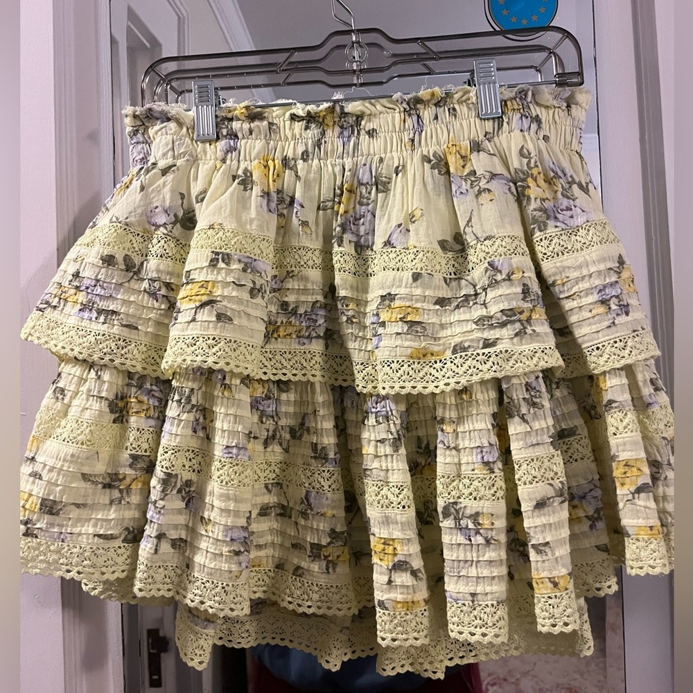 Aerie Yellow Floral Ruffle Mini Skirt